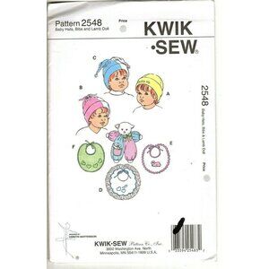 Kwik Sew 2548 Baby Hats, Bibs, and Lamb Doll New Vintage Uncut Sewing Pattern
